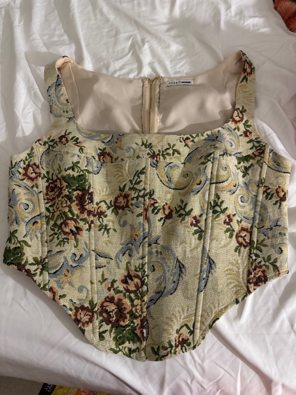 Fashion Nova Floral Brocade Corset Camisole - Beige, Green, Brown, Blue